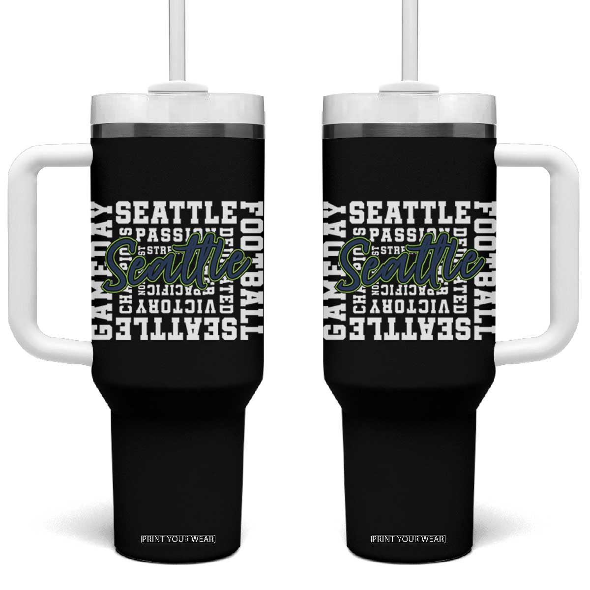 Seattle Emerald City Pride Tumbler With Handle Football Fan Game Day Gift TS12 One Size: 40 oz Black Print Your Wear