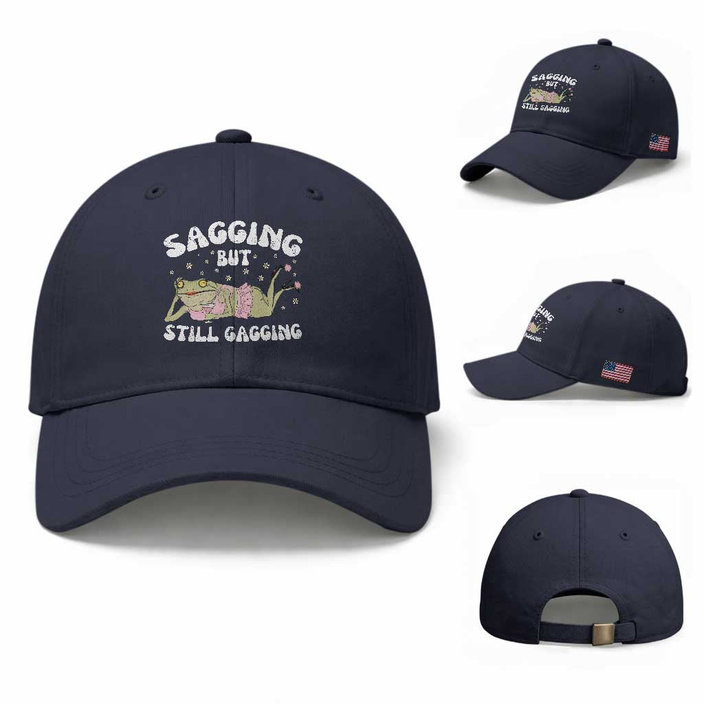 Funny Sagging But Still Gagging Baseball Cap Sarcastic Frog Humor TS12 Baseball Cap Universal Fit Navy Print Your Wear