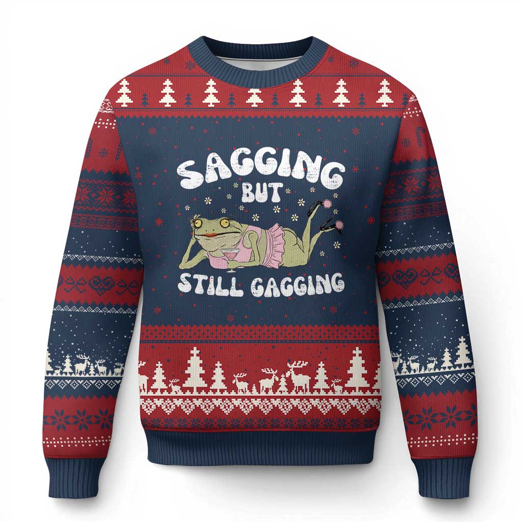Funny Sagging But Still Gagging Ugly Christmas Sweater Sarcastic Frog Humor TS12 Navy Red Print Your Wear
