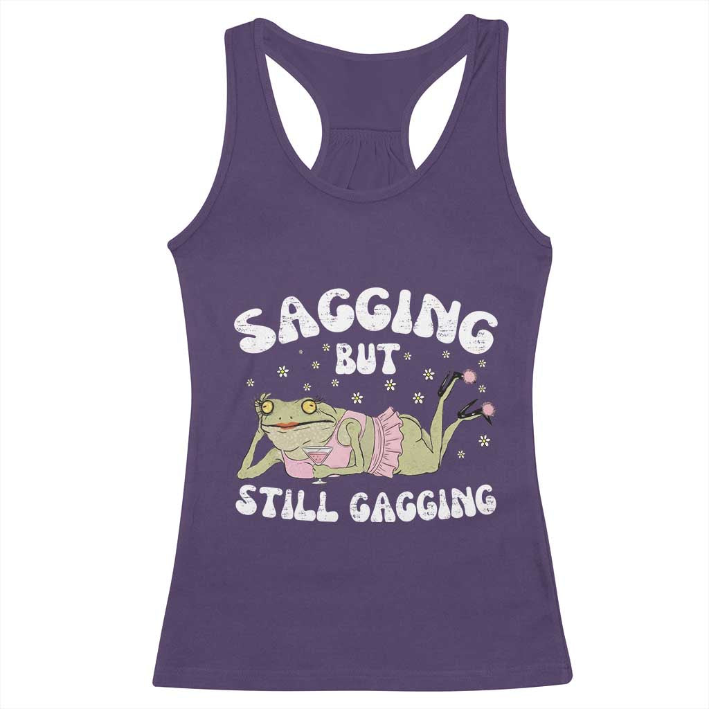 Funny Sagging But Still Gagging Racerback Tank Top Sarcastic Frog Humor TS12 Purple Print Your Wear