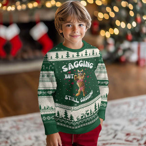 Funny Cat Sexy Ugly Christmas Sweater Sagging But Still Gagging Gift TS12 Forest Green Beige Print Your Wear