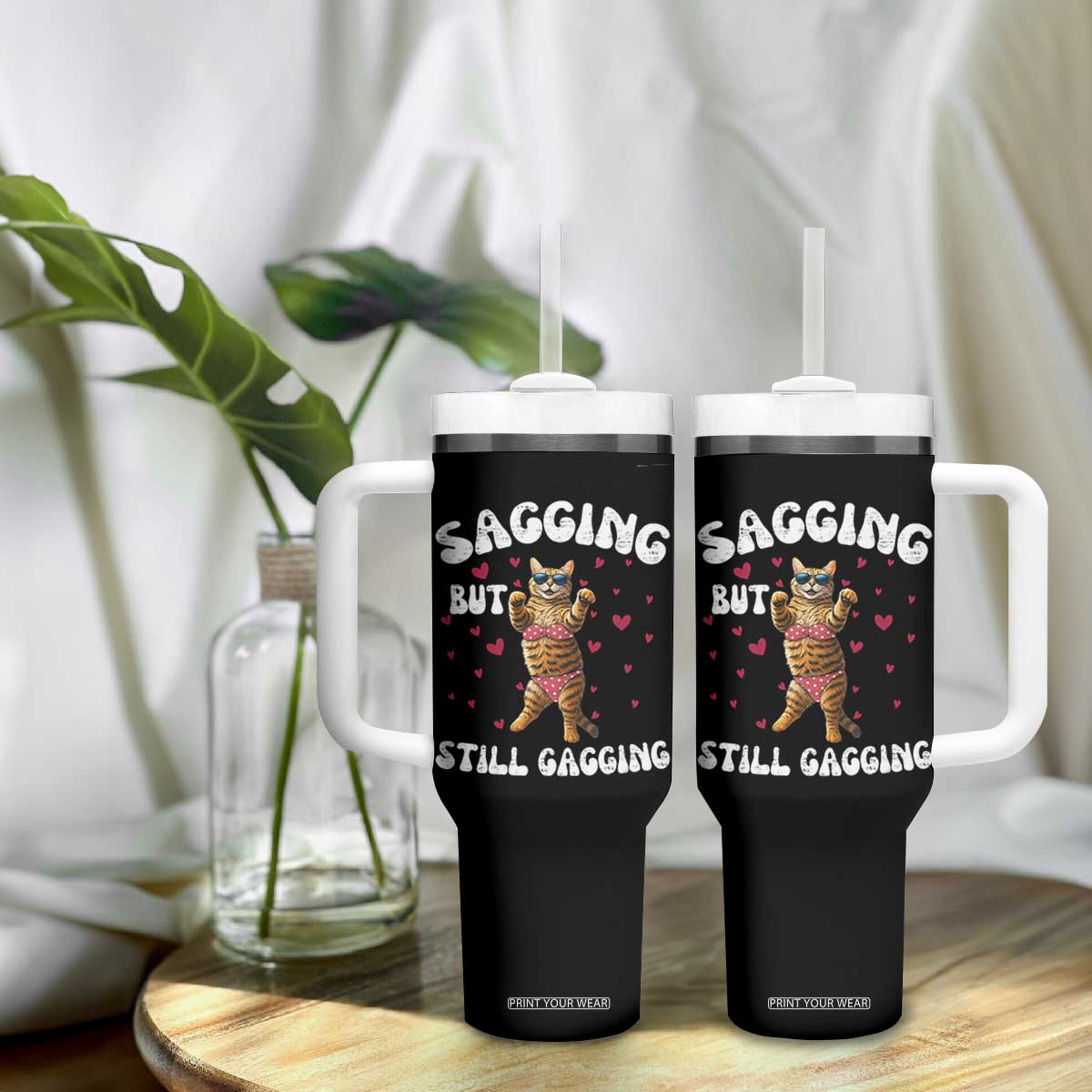 Funny Cat Sexy Tumbler With Handle Sagging But Still Gagging Gift TS12 Print Your Wear