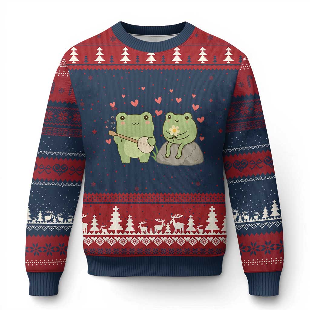 Cute Frog Lover Gift Ugly Christmas Sweater Romantic Frog Music TS12 Navy Red Print Your Wear
