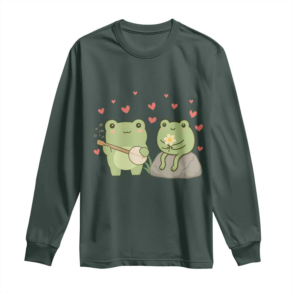 Cute Frog Lover Gift Long Sleeve Shirt Romantic Frog Music TS12 Dark Forest Green Print Your Wear
