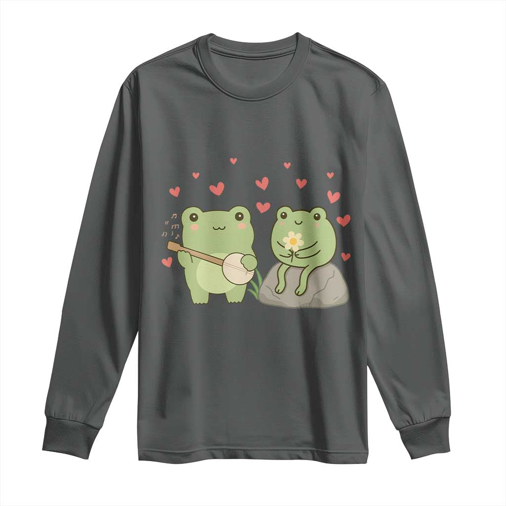 Cute Frog Lover Gift Long Sleeve Shirt Romantic Frog Music TS12 Dark Heather Print Your Wear