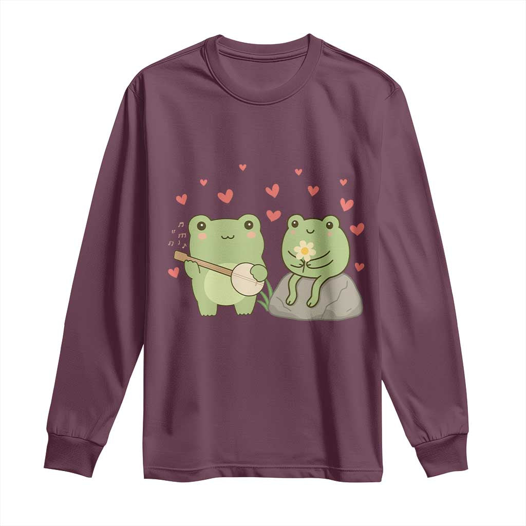 Cute Frog Lover Gift Long Sleeve Shirt Romantic Frog Music TS12 Maroon Print Your Wear
