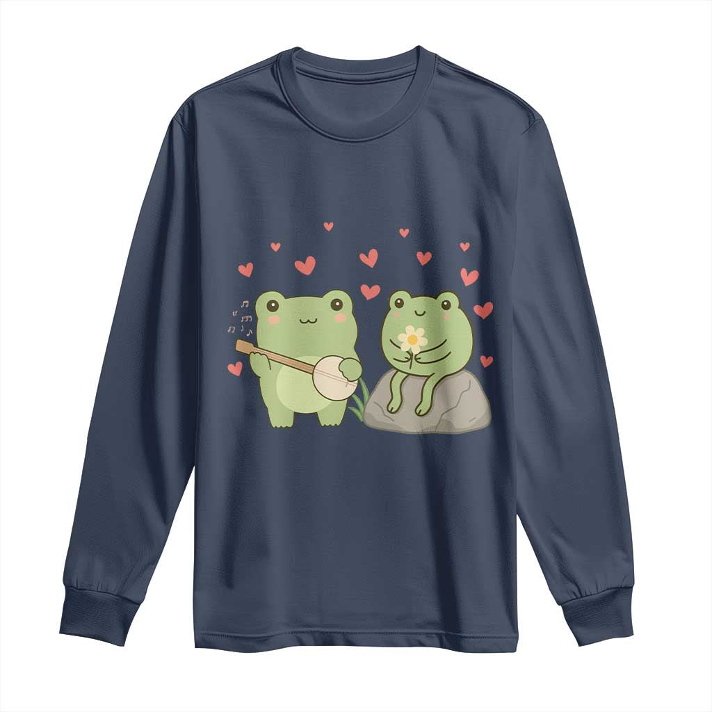 Cute Frog Lover Gift Long Sleeve Shirt Romantic Frog Music TS12 Navy Print Your Wear