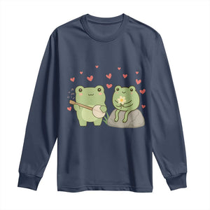 Cute Frog Lover Gift Long Sleeve Shirt Romantic Frog Music TS12 Navy Print Your Wear