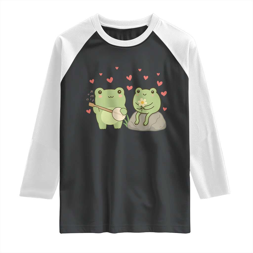 Cute Frog Lover Gift Raglan Shirt Romantic Frog Music TS12 Black White Print Your Wear