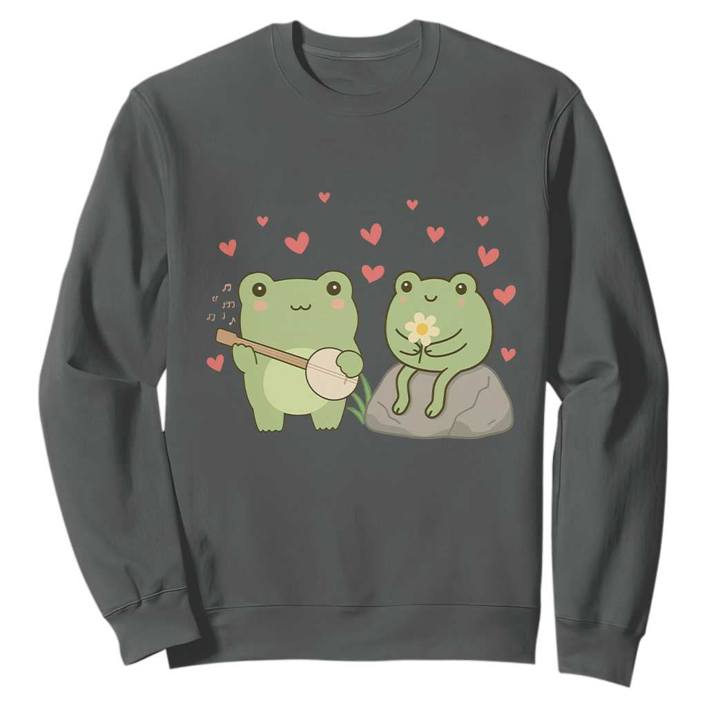 Cute Frog Lover Gift Sweatshirt Romantic Frog Music TS12 Dark Heather Print Your Wear