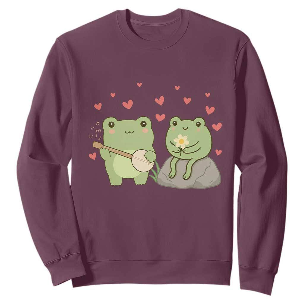 Cute Frog Lover Gift Sweatshirt Romantic Frog Music TS12 Maroon Print Your Wear