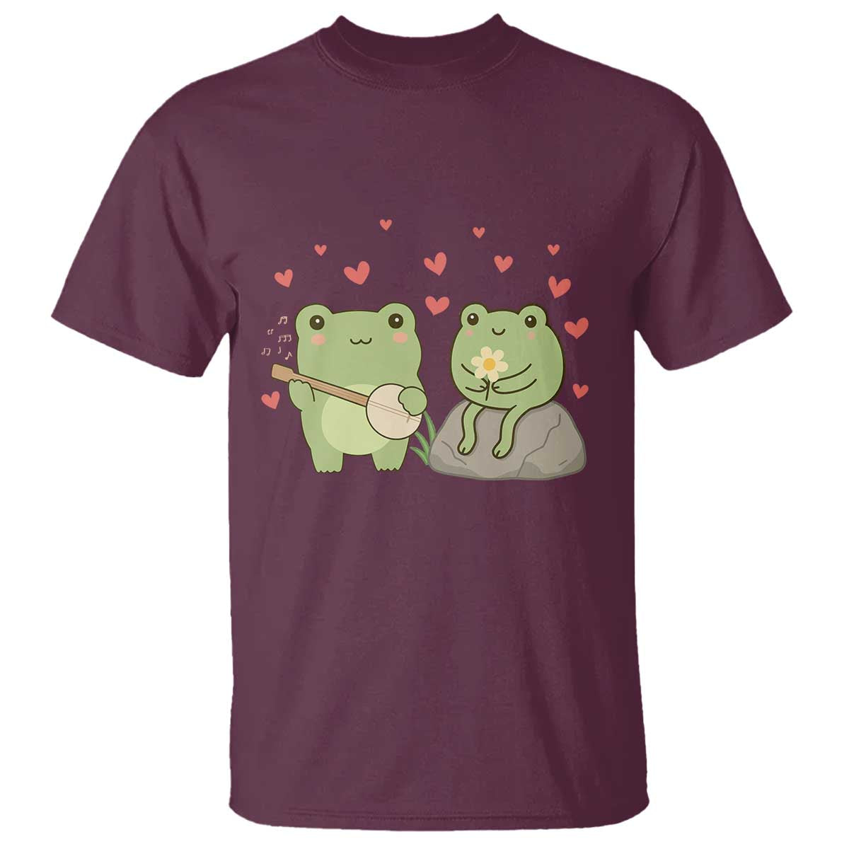Cute Frog Lover Gift T Shirt Romantic Frog Music TS12 Maroon Print Your Wear