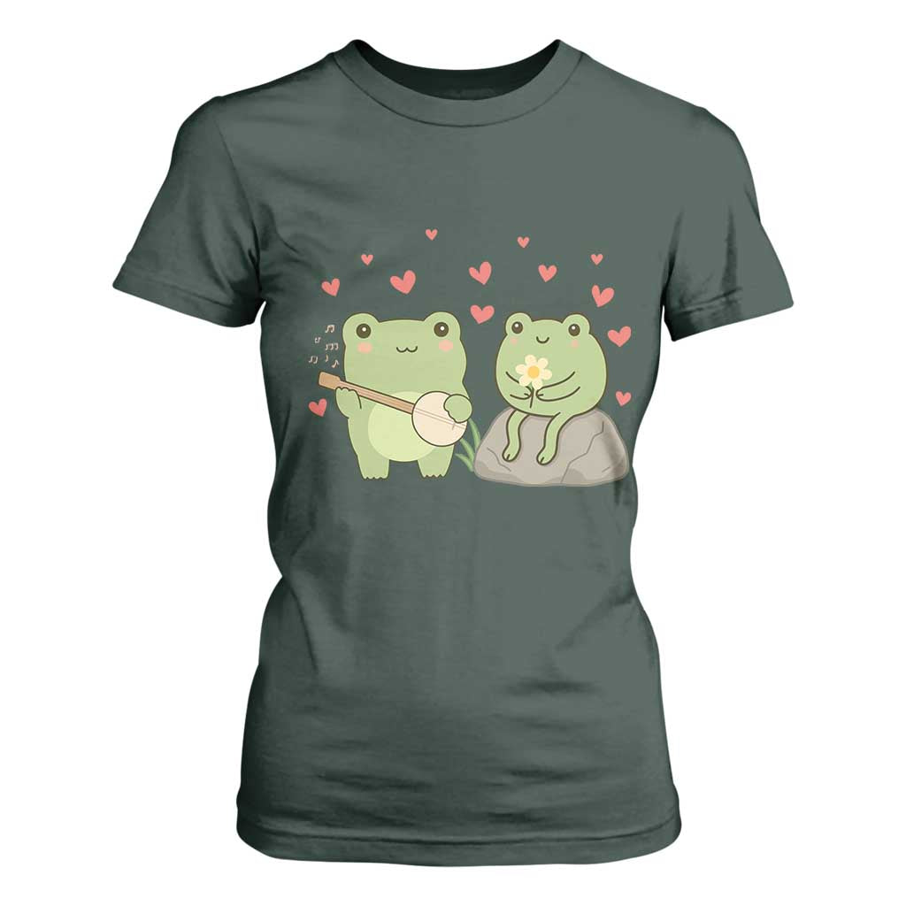 Cute Frog Lover Gift T Shirt For Women Romantic Frog Music TS12 Dark Forest Green Print Your Wear