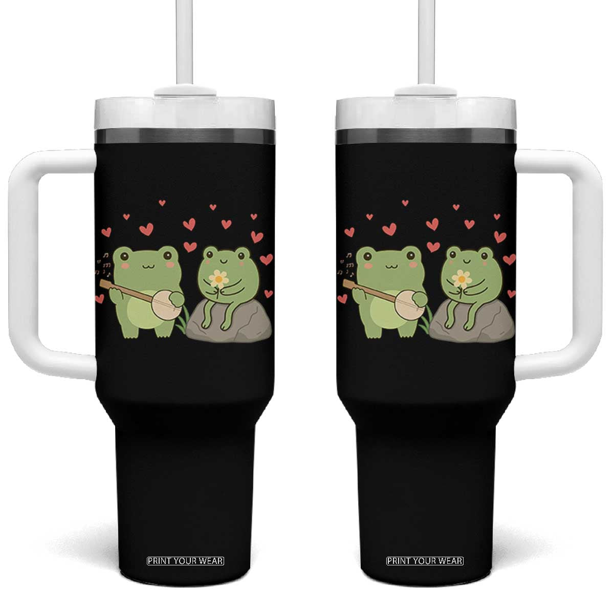 Cute Frog Lover Gift Tumbler With Handle Romantic Frog Music TS12 One Size: 40 oz Black Print Your Wear