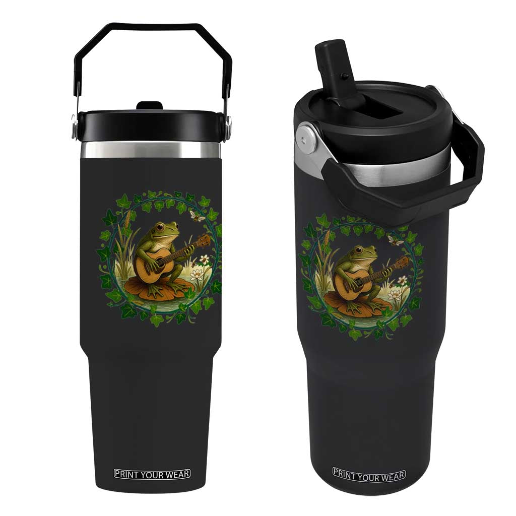 Funny Frog Playing Guitar Flip Straw Tumbler Music Lovers Gift TS12 One Size: 30 oz Black Print Your Wear