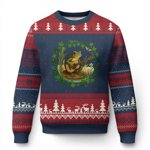 Funny Frog Playing Guitar Ugly Christmas Sweater Music Lovers Gift TS12 Navy Red Print Your Wear