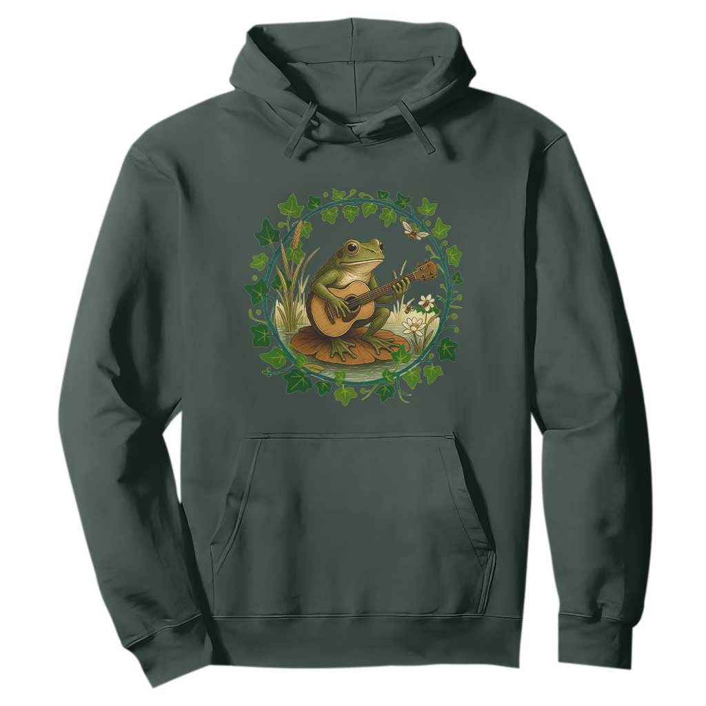 Funny Frog Playing Guitar Hoodie Music Lovers Gift TS12 Dark Forest Green Print Your Wear