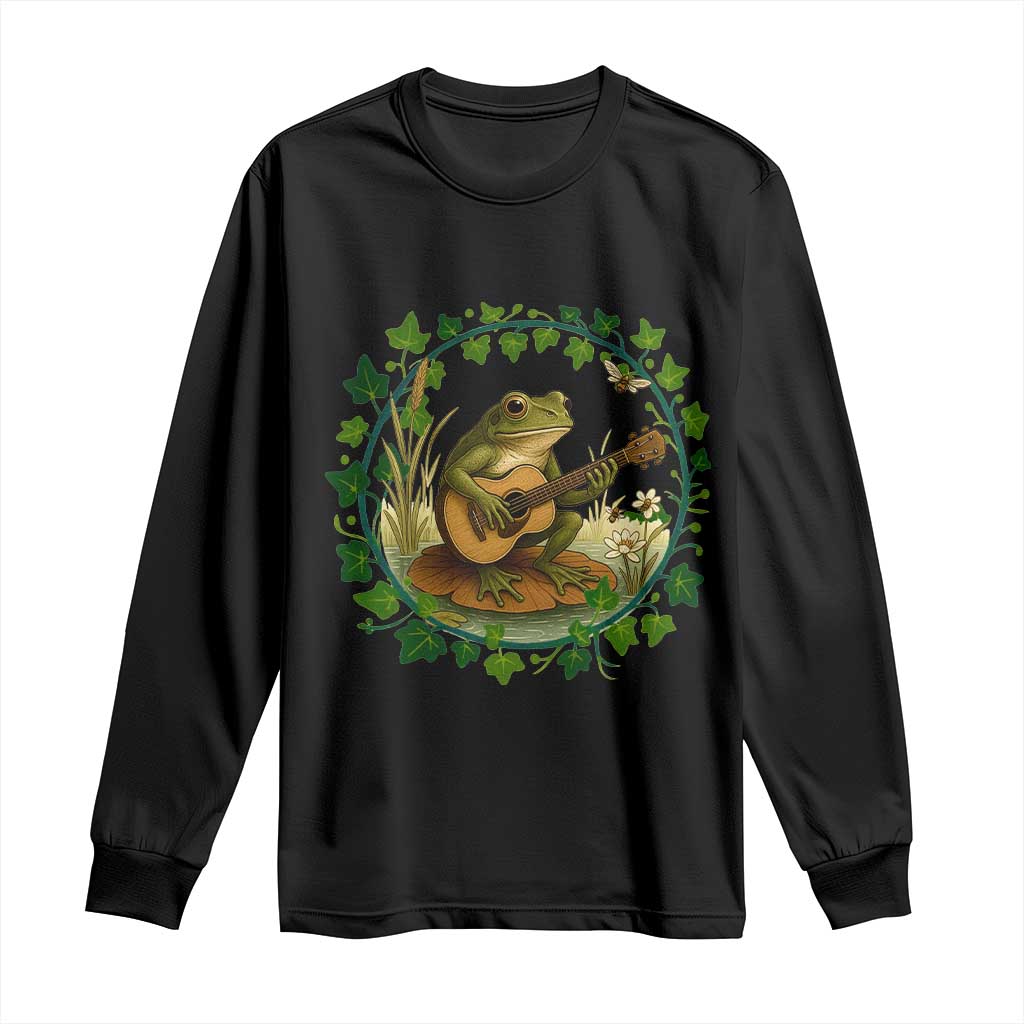 Funny Frog Playing Guitar Long Sleeve Shirt Music Lovers Gift TS12 Black Print Your Wear