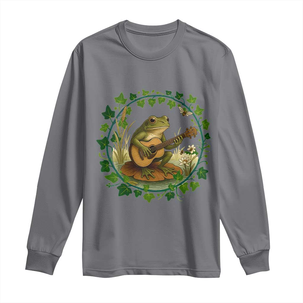 Funny Frog Playing Guitar Long Sleeve Shirt Music Lovers Gift TS12 Charcoal Print Your Wear