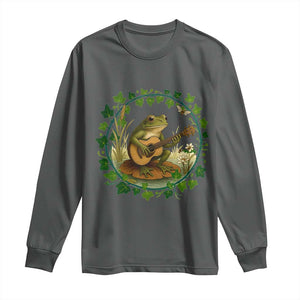 Funny Frog Playing Guitar Long Sleeve Shirt Music Lovers Gift TS12 Dark Heather Print Your Wear