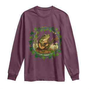 Funny Frog Playing Guitar Long Sleeve Shirt Music Lovers Gift TS12 Maroon Print Your Wear