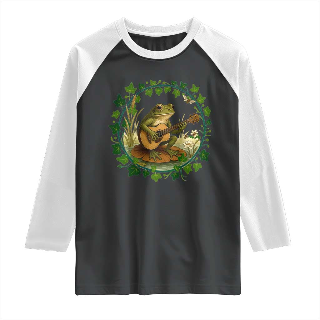 Funny Frog Playing Guitar Raglan Shirt Music Lovers Gift TS12 Black White Print Your Wear