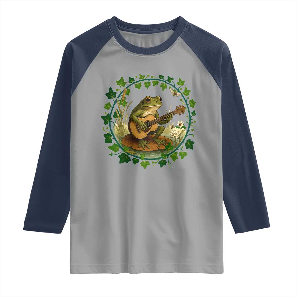Funny Frog Playing Guitar Raglan Shirt Music Lovers Gift TS12 Sport Gray Navy Print Your Wear