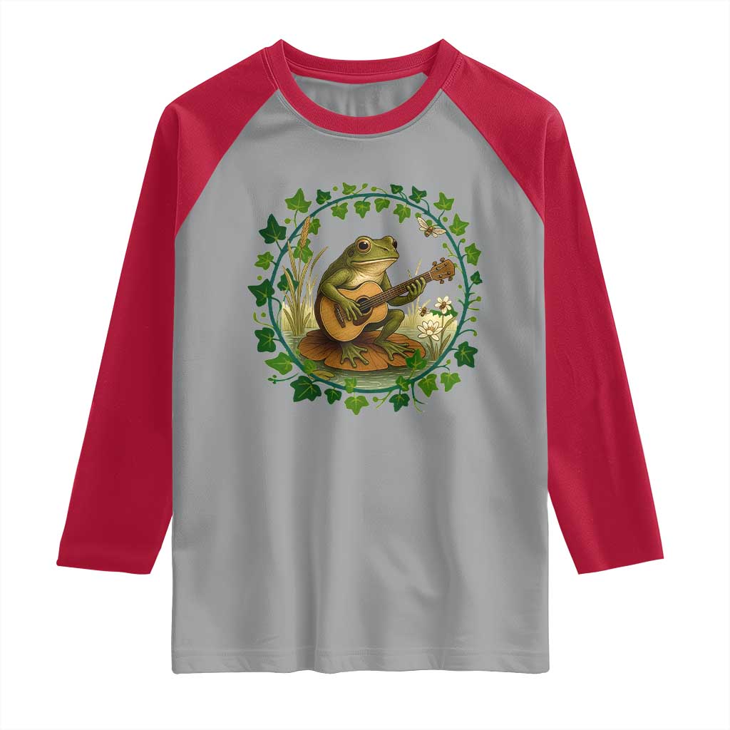 Funny Frog Playing Guitar Raglan Shirt Music Lovers Gift TS12 Sport Gray Red Print Your Wear