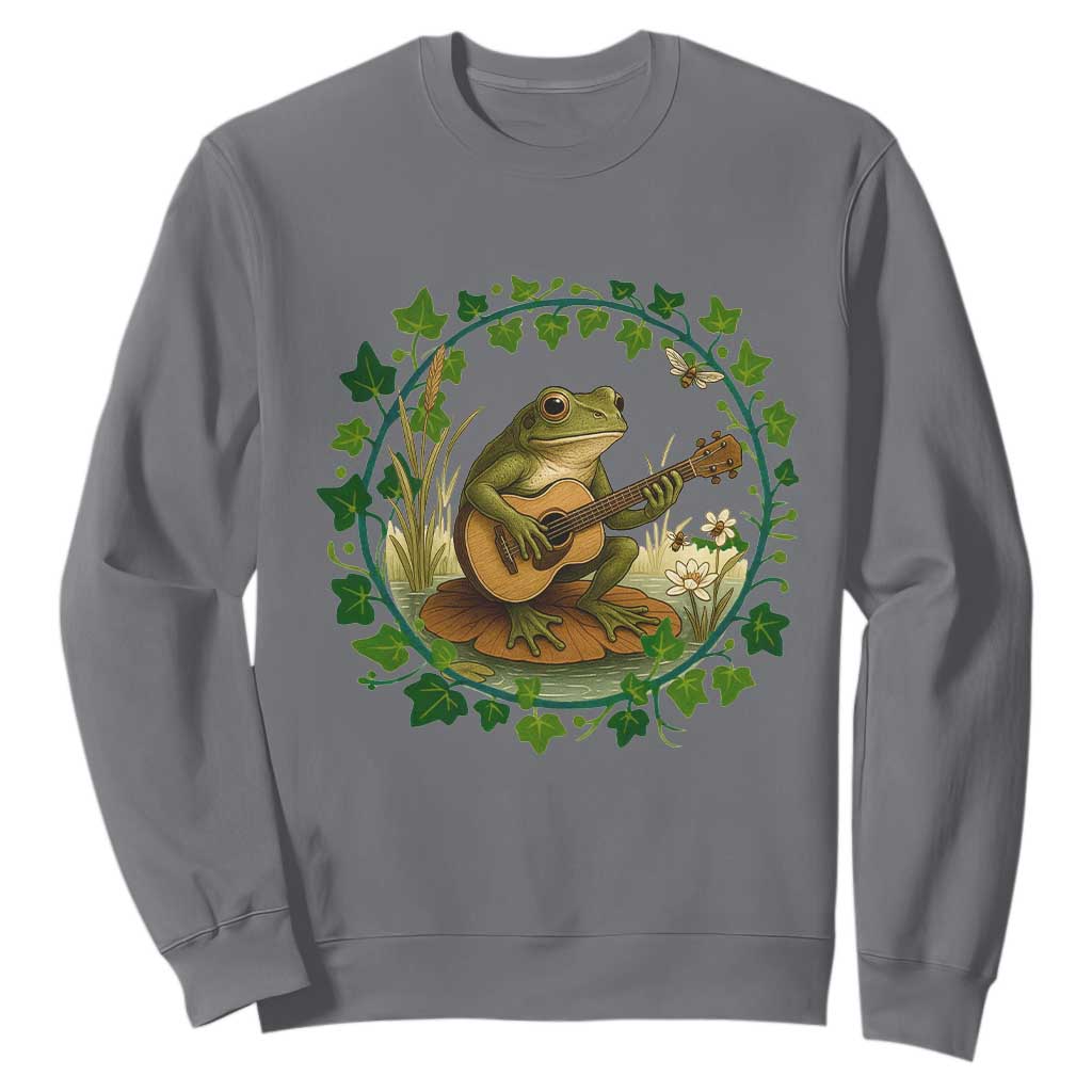 Funny Frog Playing Guitar Sweatshirt Music Lovers Gift TS12 Charcoal Print Your Wear