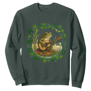 Funny Frog Playing Guitar Sweatshirt Music Lovers Gift TS12 Dark Forest Green Print Your Wear