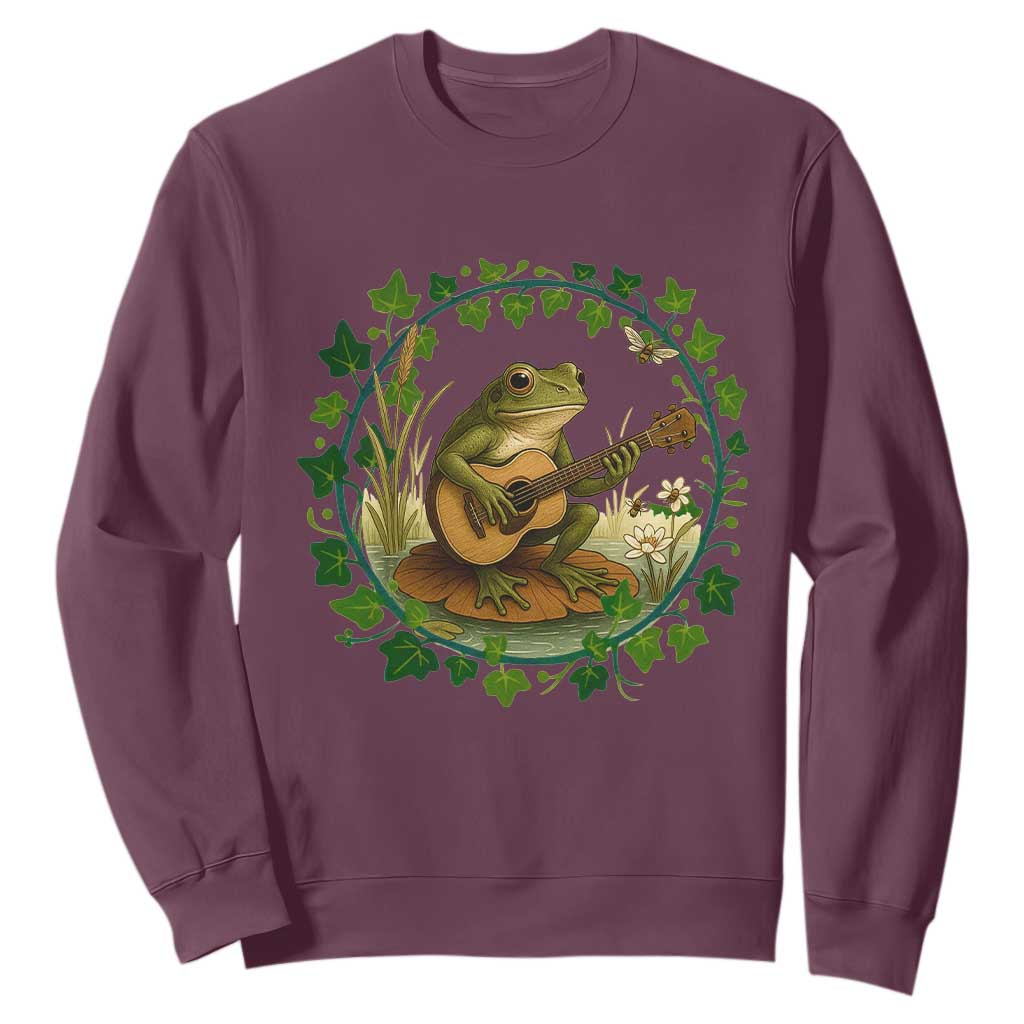 Funny Frog Playing Guitar Sweatshirt Music Lovers Gift TS12 Maroon Print Your Wear
