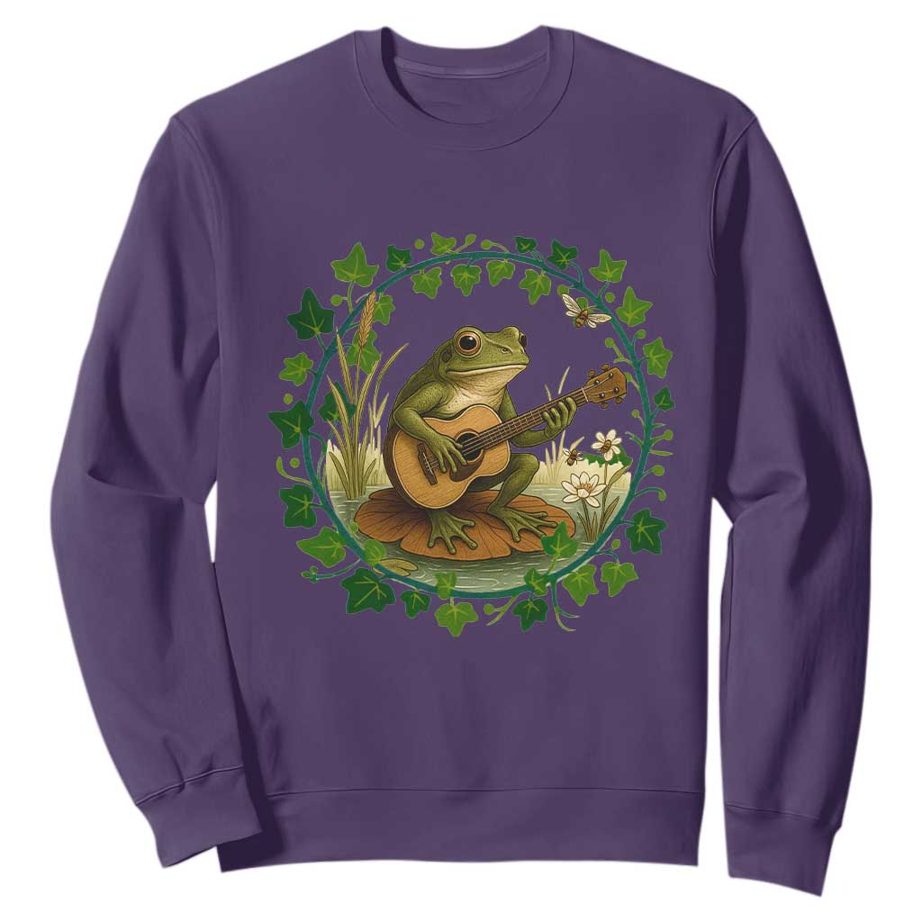 Funny Frog Playing Guitar Sweatshirt Music Lovers Gift TS12 Purple Print Your Wear
