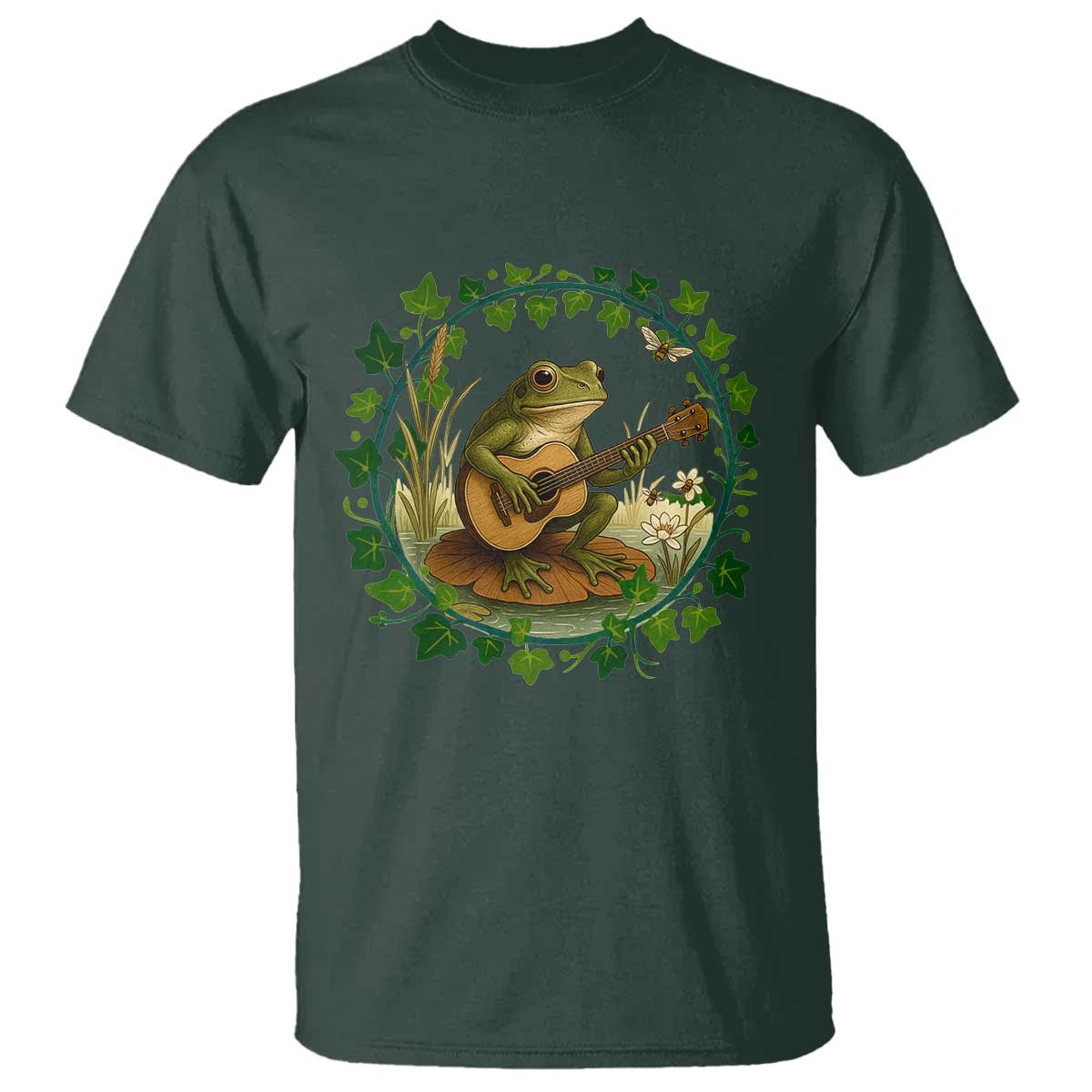 Funny Frog Playing Guitar T Shirt Music Lovers Gift TS12 Dark Forest Green Print Your Wear