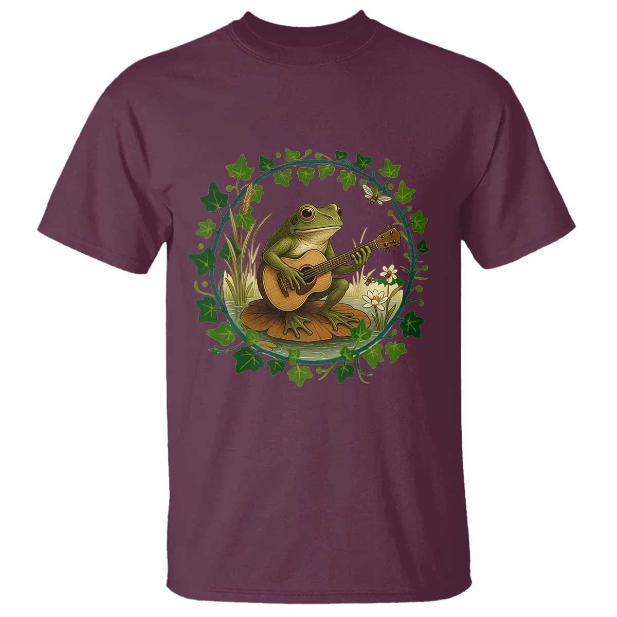 Funny Frog Playing Guitar T Shirt Music Lovers Gift TS12 Maroon Print Your Wear