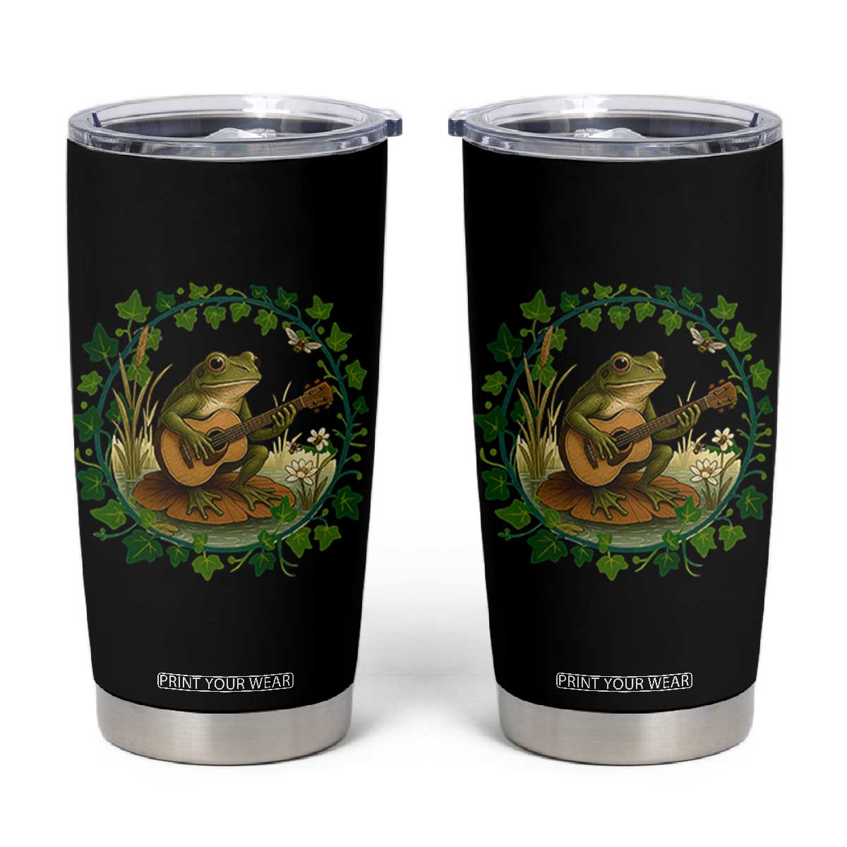 Funny Frog Playing Guitar Tumbler Cup Music Lovers Gift TS12 Black Print Your Wear