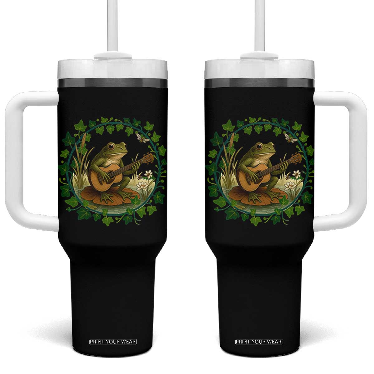 Funny Frog Playing Guitar Tumbler With Handle Music Lovers Gift TS12 One Size: 40 oz Black Print Your Wear