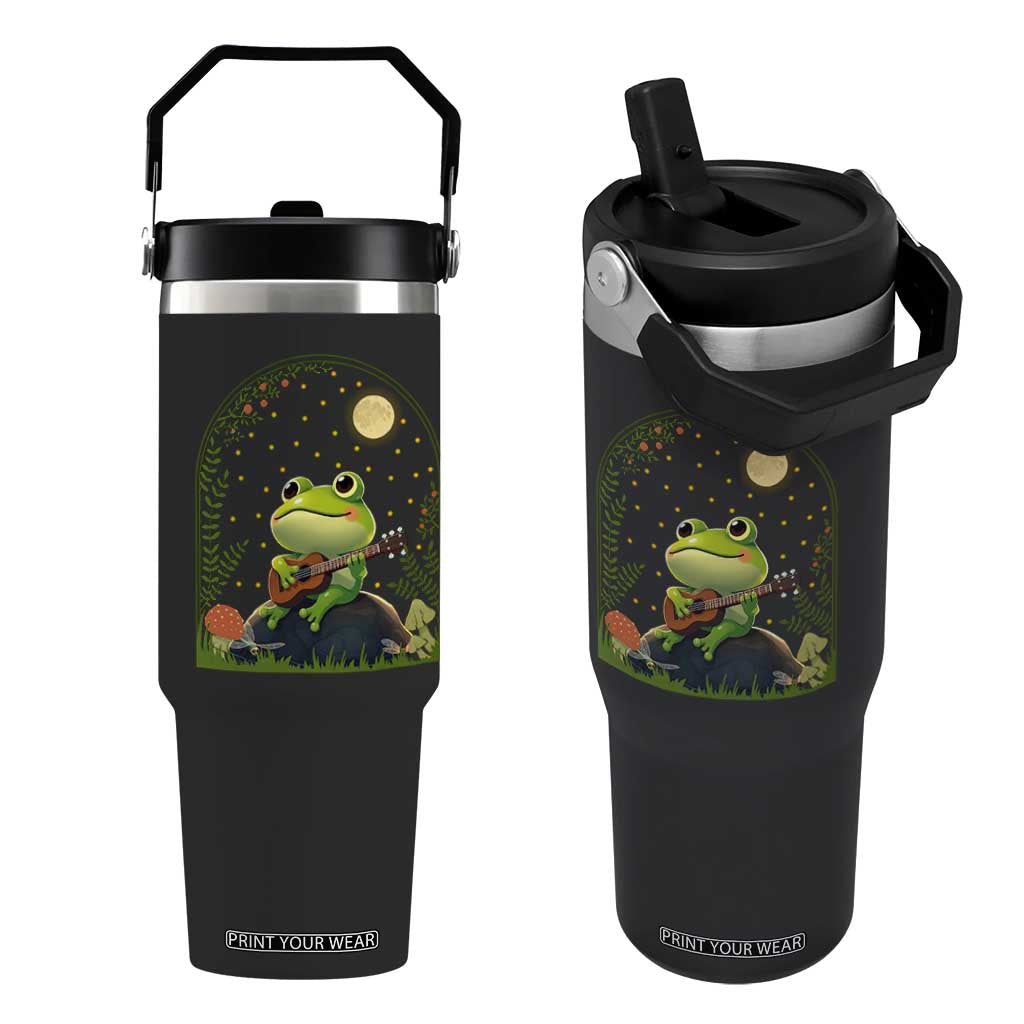 Frog Playing Guitar Flip Straw Tumbler Gift for Musicians TS12 One Size: 30 oz Black Print Your Wear