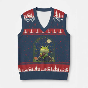Frog Playing Guitar V-Neck Knit Sweater Vest Gift for Musicians TS12 Navy Red Print Your Wear