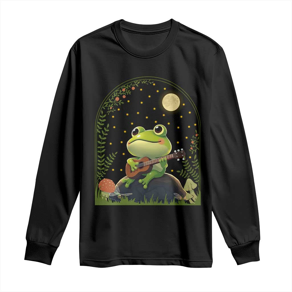 Frog Playing Guitar Long Sleeve Shirt Gift for Musicians TS12 Black Print Your Wear
