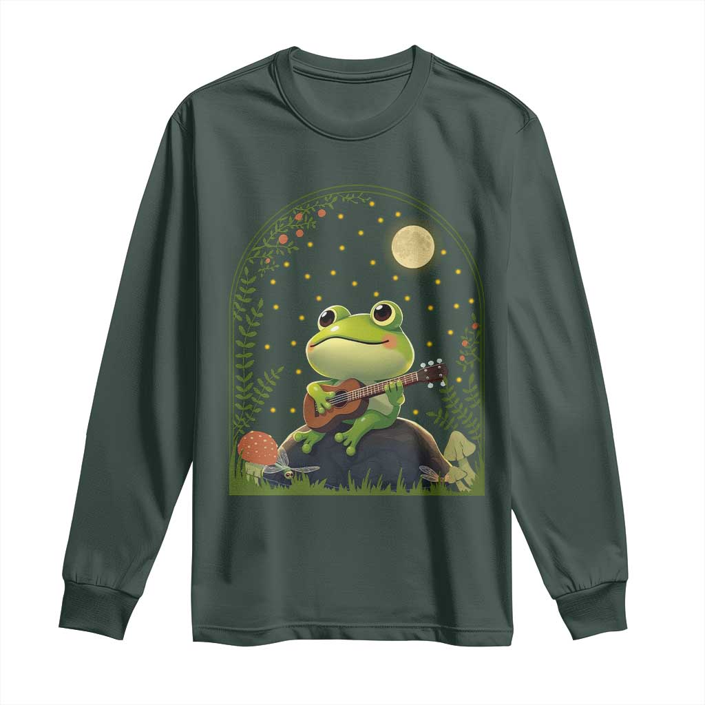 Frog Playing Guitar Long Sleeve Shirt Gift for Musicians TS12 Dark Forest Green Print Your Wear