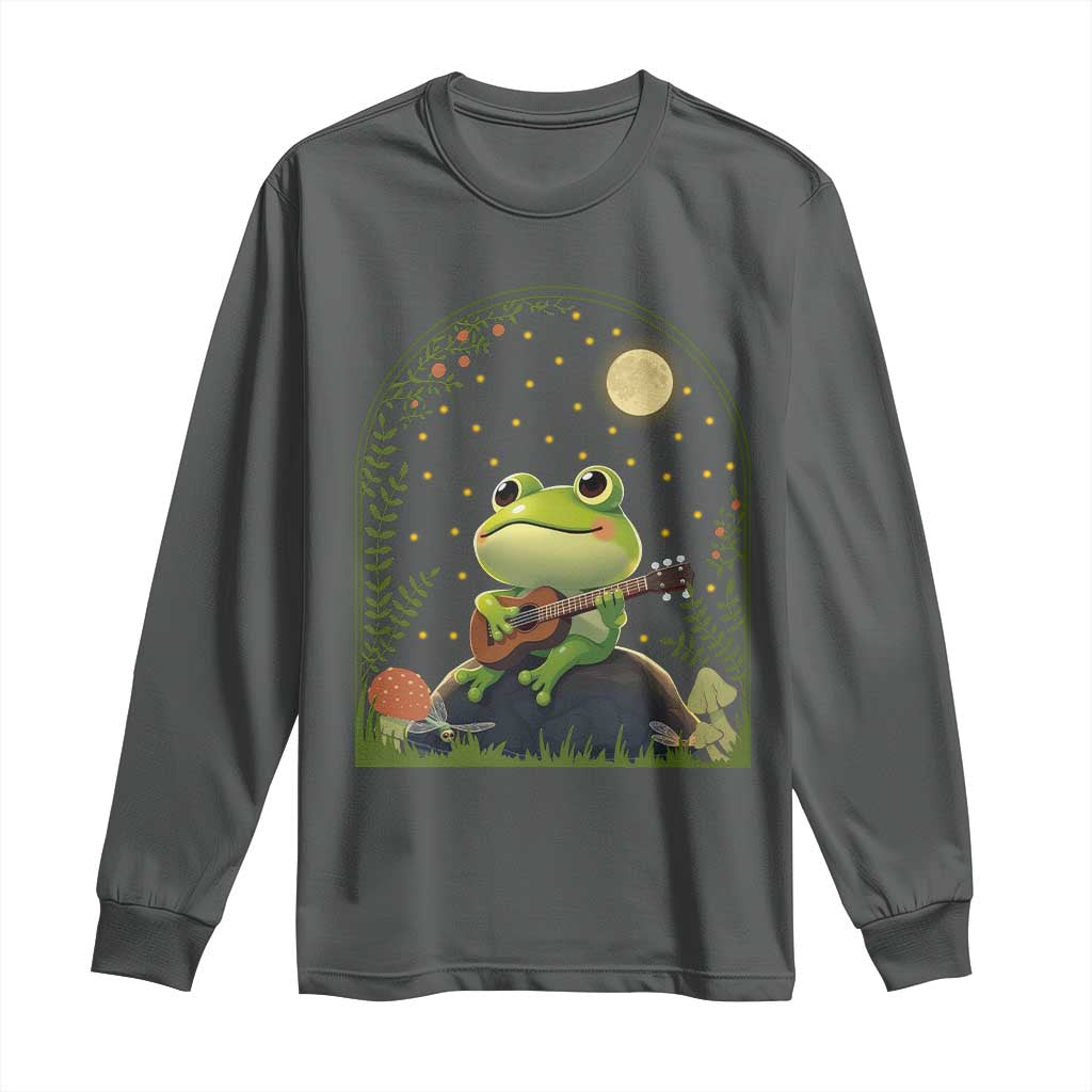 Frog Playing Guitar Long Sleeve Shirt Gift for Musicians TS12 Dark Heather Print Your Wear