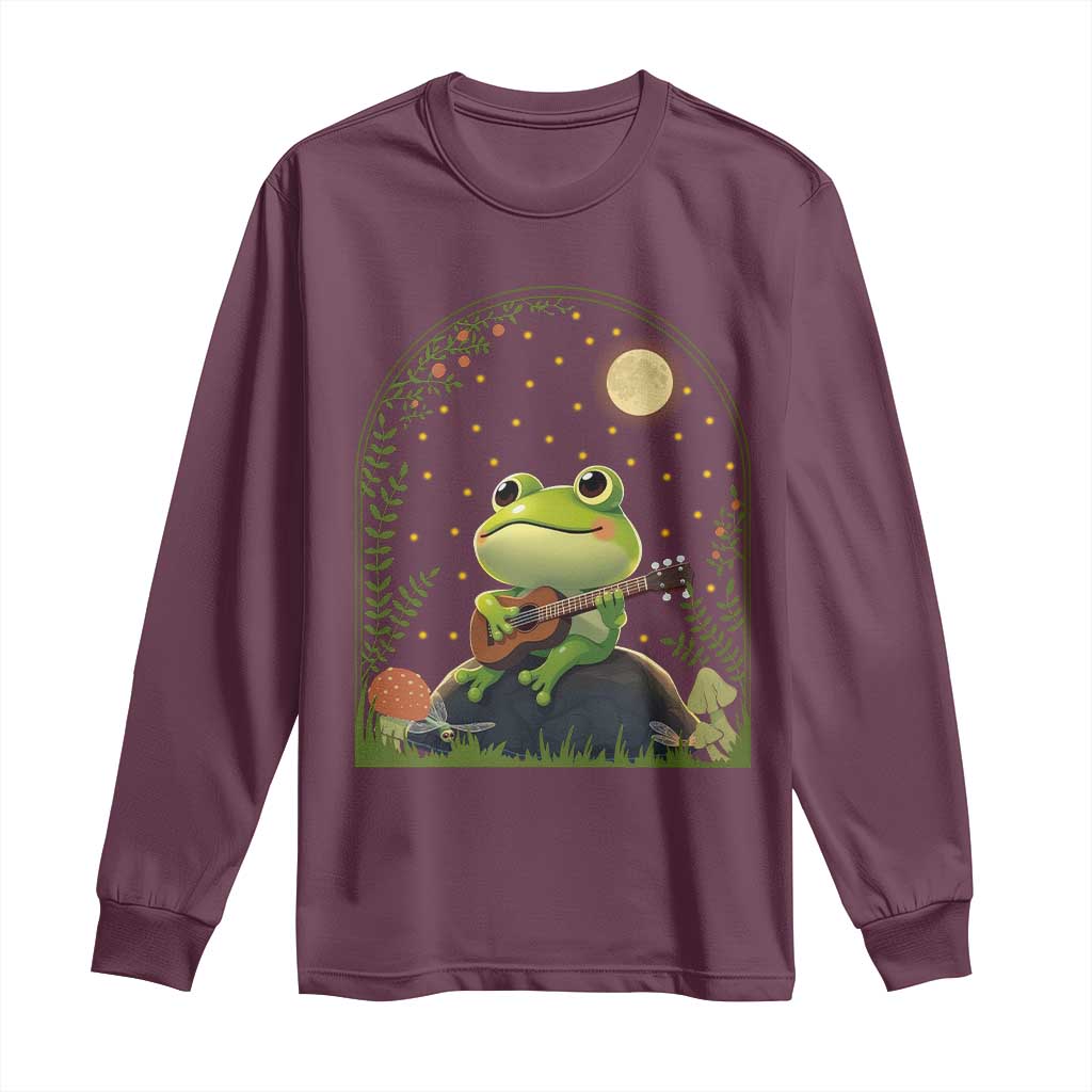 Frog Playing Guitar Long Sleeve Shirt Gift for Musicians TS12 Maroon Print Your Wear