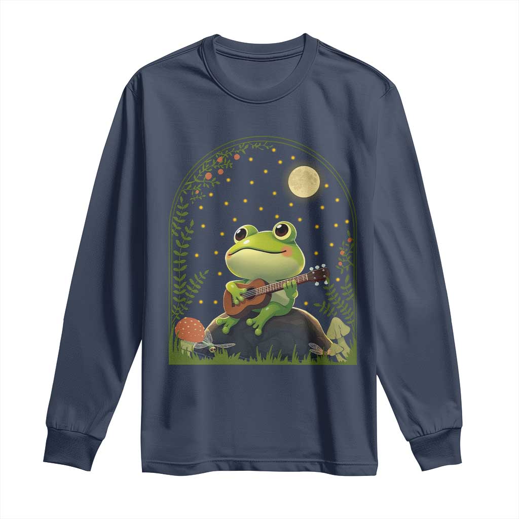 Frog Playing Guitar Long Sleeve Shirt Gift for Musicians TS12 Navy Print Your Wear