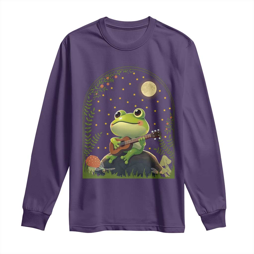 Frog Playing Guitar Long Sleeve Shirt Gift for Musicians TS12 Purple Print Your Wear