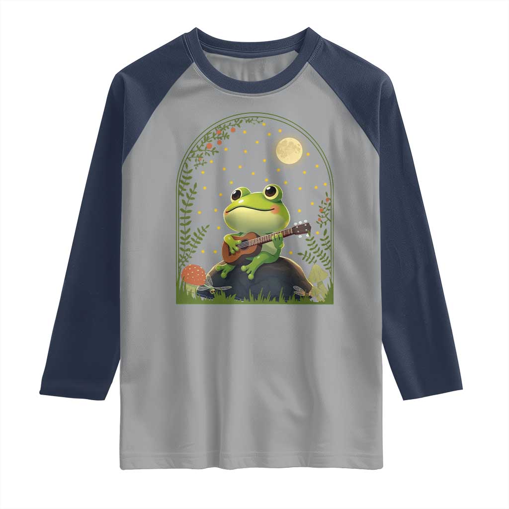 Frog Playing Guitar Raglan Shirt Gift for Musicians TS12 Sport Gray Navy Print Your Wear
