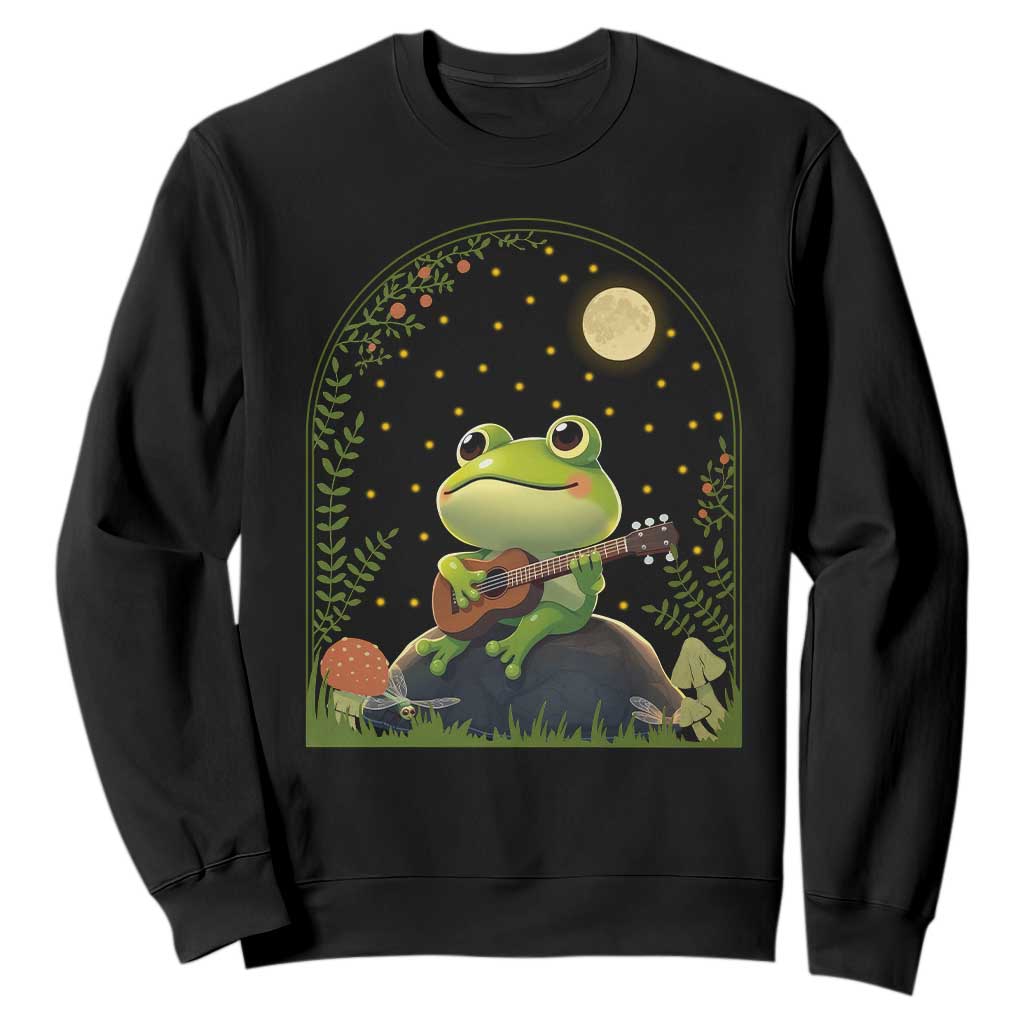 Frog Playing Guitar Sweatshirt Gift for Musicians TS12 Black Print Your Wear