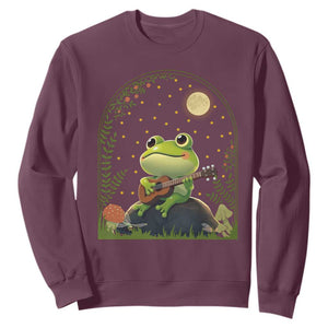 Frog Playing Guitar Sweatshirt Gift for Musicians TS12 Maroon Print Your Wear
