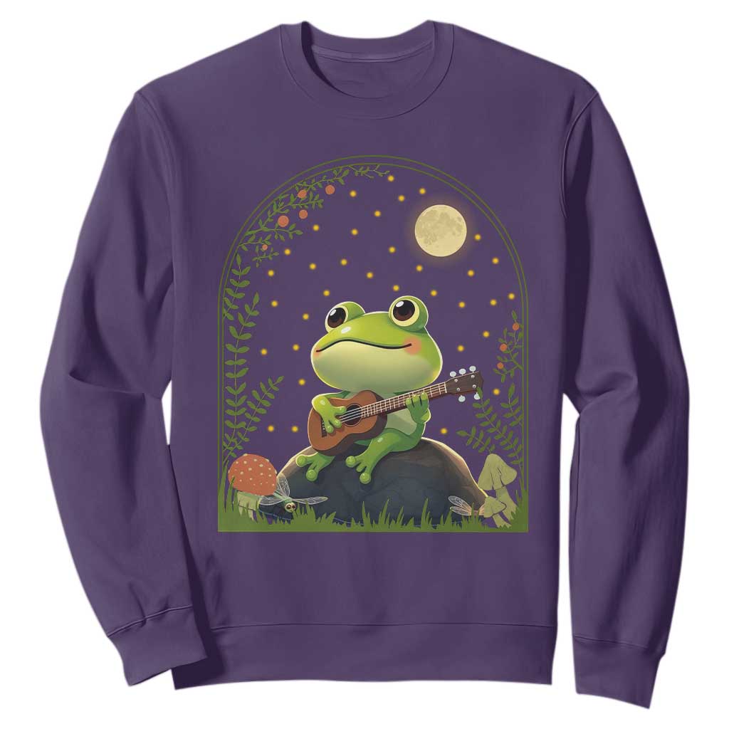 Frog Playing Guitar Sweatshirt Gift for Musicians TS12 Purple Print Your Wear