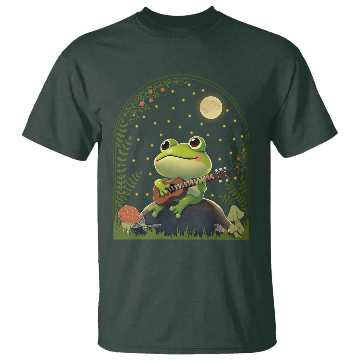 Frog Playing Guitar T Shirt Gift for Musicians TS12 Dark Forest Green Print Your Wear