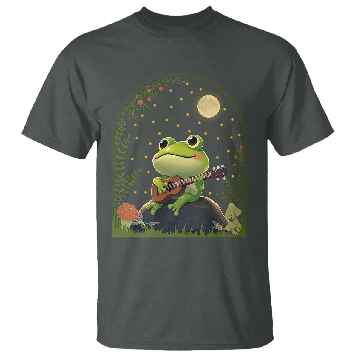 Frog Playing Guitar T Shirt Gift for Musicians TS12 Dark Heather Print Your Wear